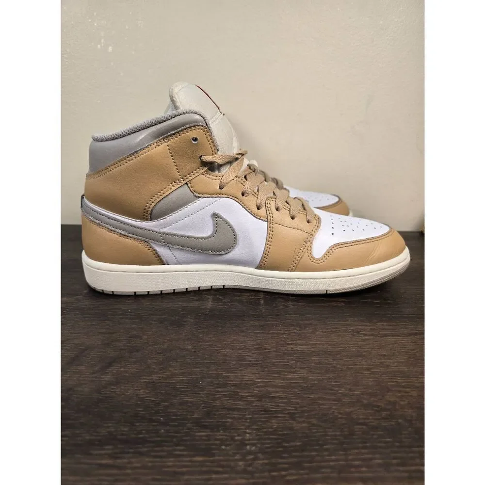 Air Jordan 1 Mid Men's Basketball Shoes Size 10.5 Tan Red
